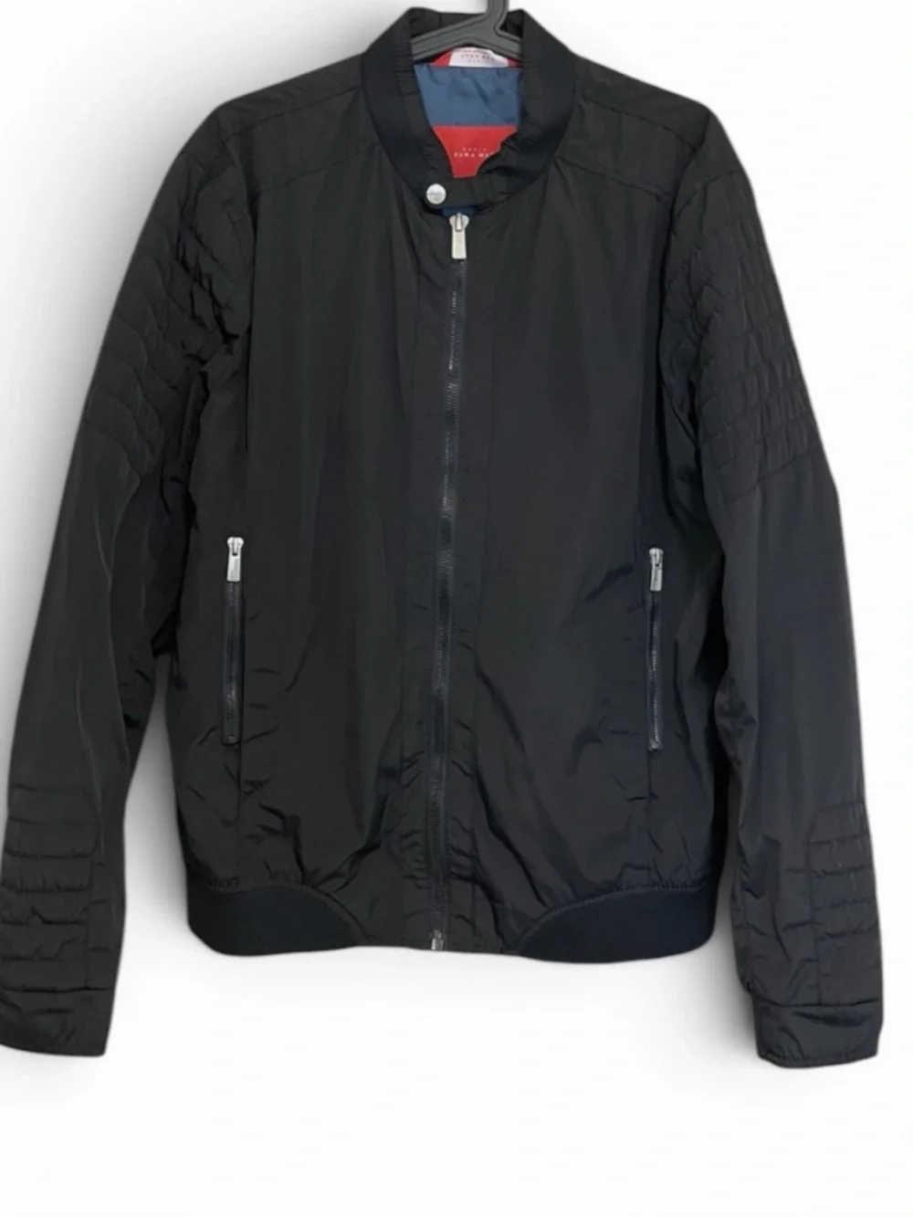 Zara Black Bomber Jacket with Blue Inner Lining